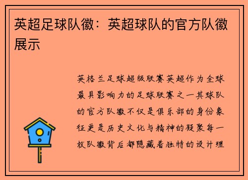 英超足球队徽：英超球队的官方队徽展示